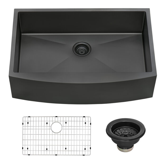 33-inch Apron-Front Farmhouse Kitchen Sink - Gunmetal Black Matte Stainless Steel Single Bowl