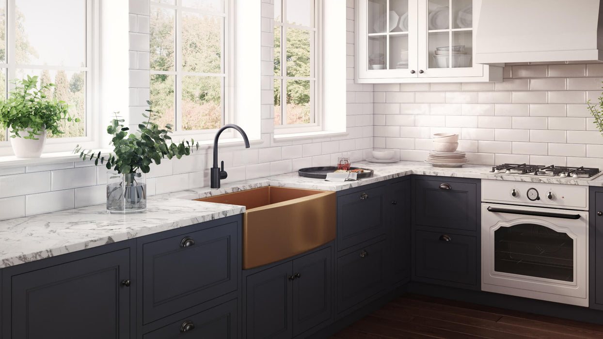 33-inch Apron-Front Farmhouse Kitchen Sink - Copper Tone Matte Bronze Stainless Steel Single Bowl