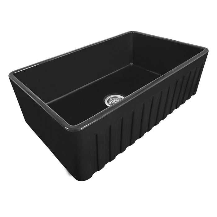30 x 20 inch Fireclay Reversible Farmhouse Apron-Front Kitchen Sink Single Bowl - Glossy Black