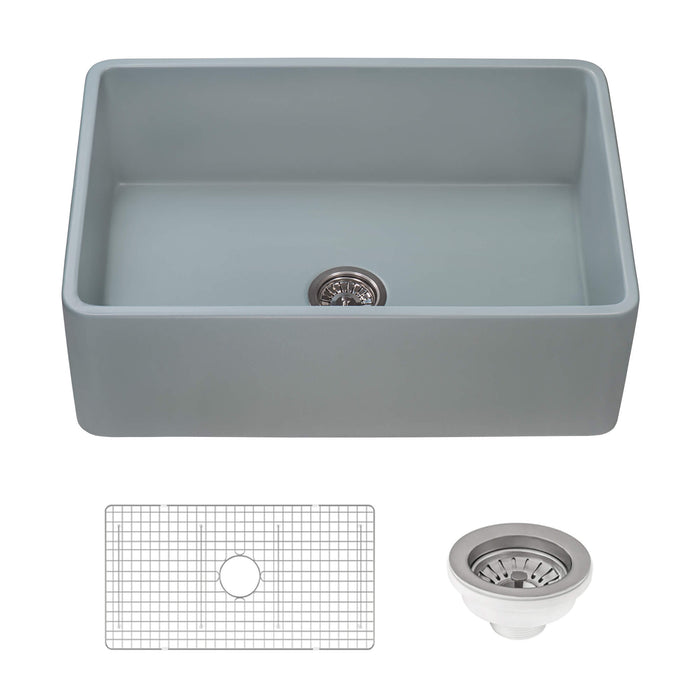 30 x 20 inch Fireclay Reversible Farmhouse Apron-Front Kitchen Sink Single Bowl - Horizon Gray