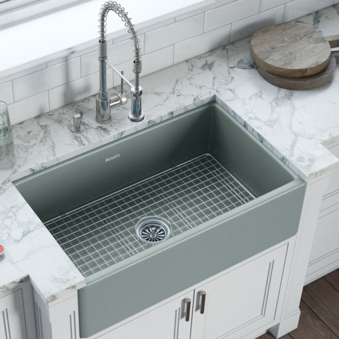 30 x 20 inch Fireclay Reversible Farmhouse Apron-Front Kitchen Sink Single Bowl - Horizon Gray