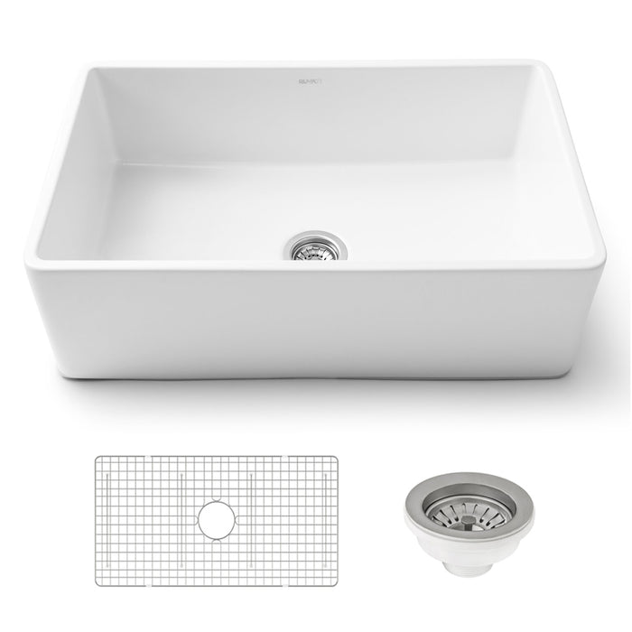 30 x 20 inch Fireclay Reversible Farmhouse Apron-Front Kitchen Sink Single Bowl - White