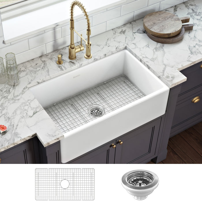 30 x 20 inch Fireclay Reversible Farmhouse Apron-Front Kitchen Sink Single Bowl - White