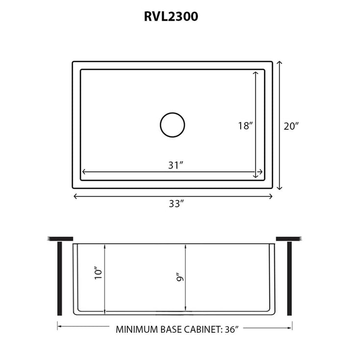 33 x 20 inch Fireclay Reversible Farmhouse Apron-Front Kitchen Sink Single Bowl - Glossy Black