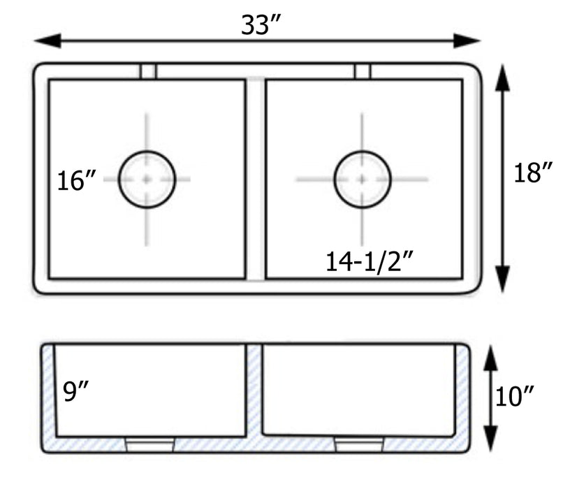 33 x 18 inch Fireclay Farmhouse Apron-Front Kitchen Sink Double Bowl - White