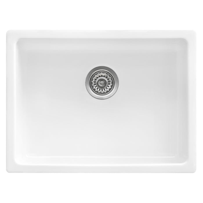 24-inch Fireclay Undermount / Drop-in Topmount Kitchen Sink Single Bowl - White