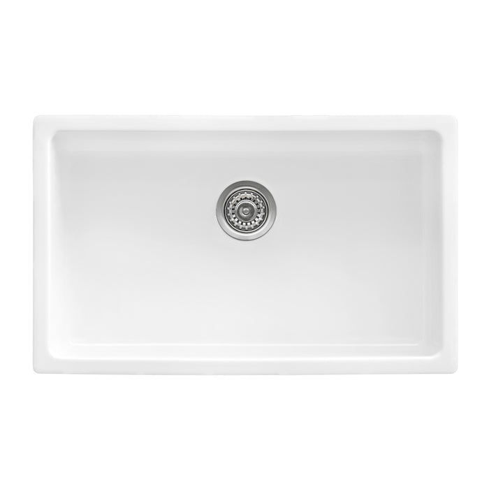 30-inch Fireclay Undermount / Drop-in Topmount Kitchen Sink Single Bowl - White