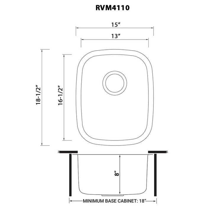 15 x 18 inch Undermount 16 Gauge Stainless Steel Bar Prep Sink