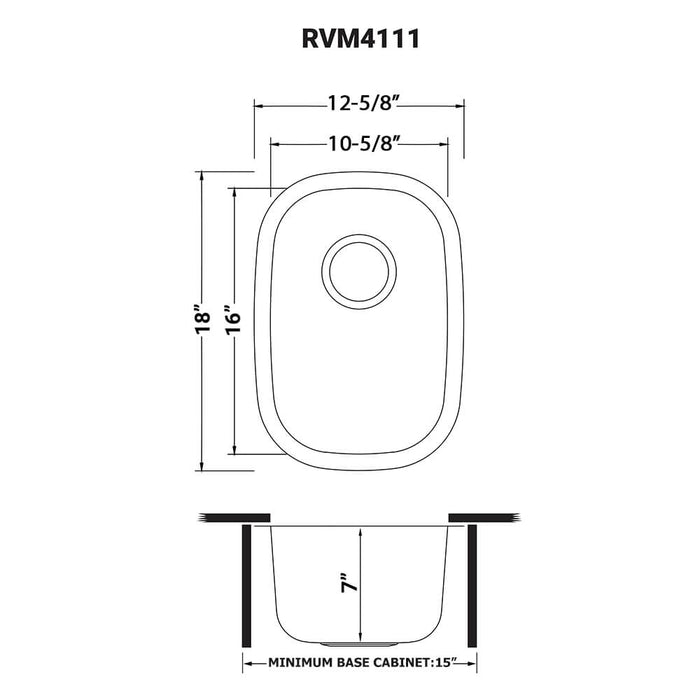 12 x 18 inch Undermount 16 Gauge Stainless Steel Bar Prep Sink