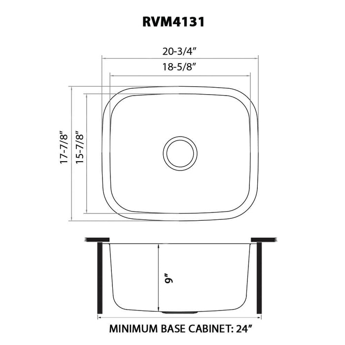 21-inch Undermount 16 Gauge Stainless Steel Kitchen Sink Single Bowl - RVM4131