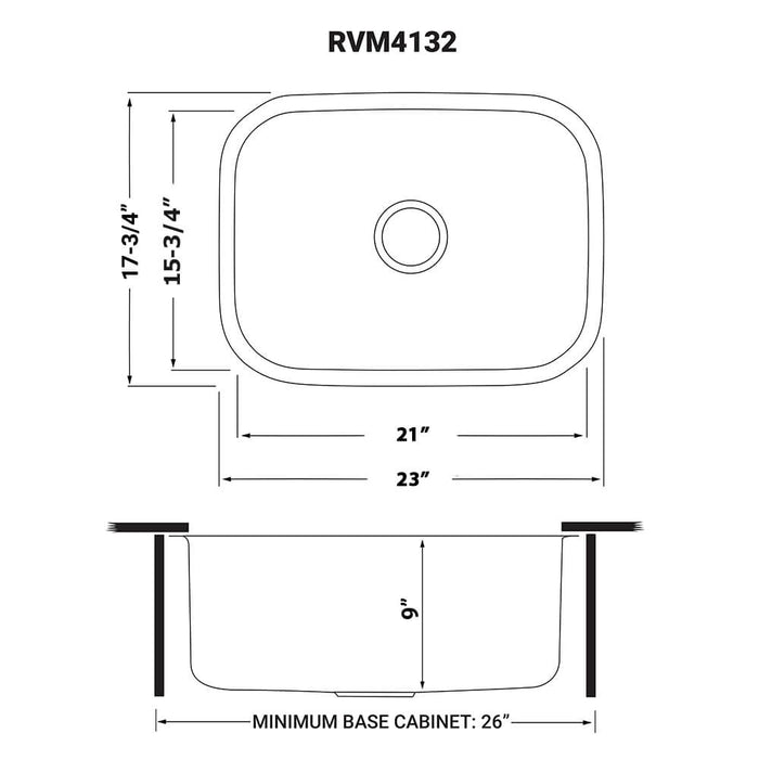 24-inch Undermount 16 Gauge Stainless Steel Kitchen Sink Single Bowl - RVM4132