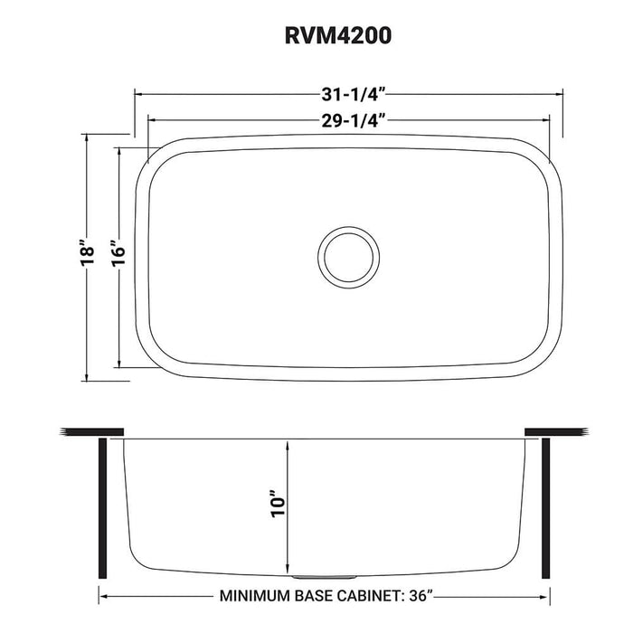 32-inch Undermount 16 Gauge Stainless Steel Kitchen Sink Single Bowl - RVM4200