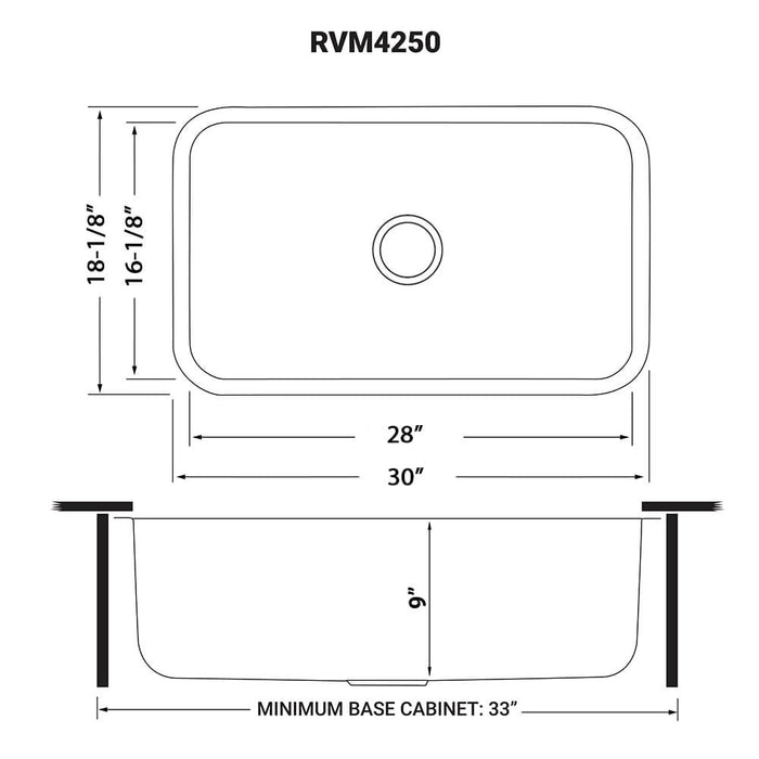 30-inch Undermount 16 Gauge Stainless Steel Kitchen Sink Single Bowl - RVM4250