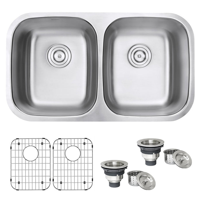 32-inch Undermount 50/50 Double Bowl 16 Gauge Stainless Steel Kitchen Sink - RVM4300