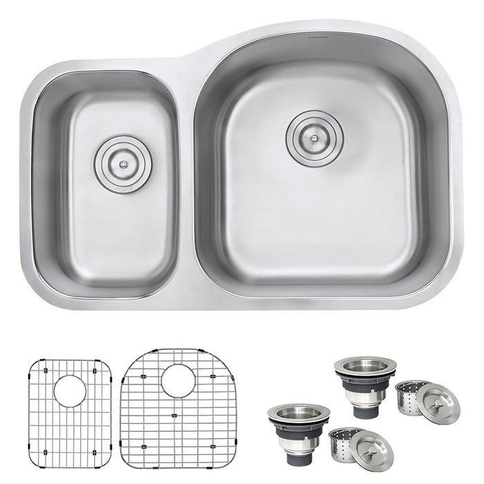 32-inch Undermount 40/60 Double Bowl 16 Gauge Stainless Steel Kitchen Sink - RVM4405