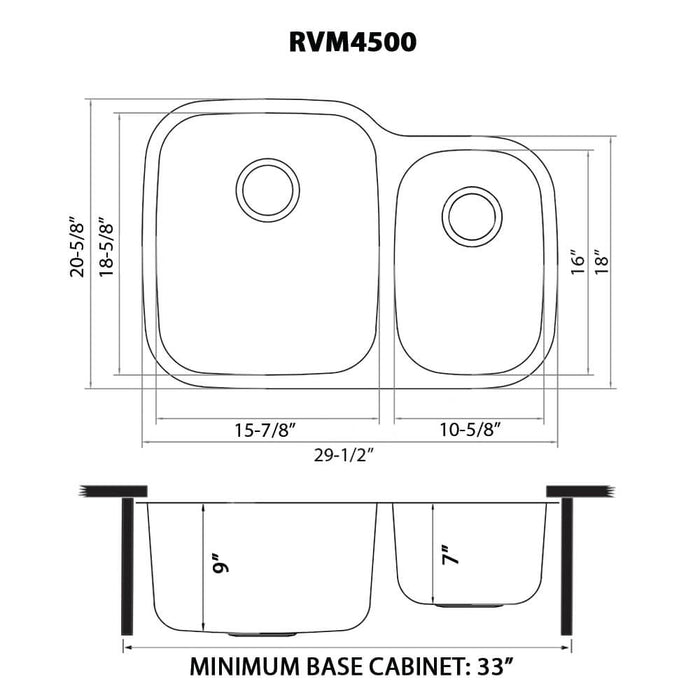 29-inch Undermount 60/40 Double Bowl 16 Gauge Stainless Steel Kitchen Sink - RVM4500