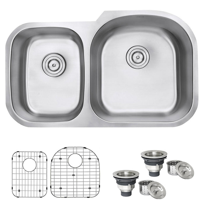 34-inch Undermount 40/60 Double Bowl 16 Gauge Stainless Steel Kitchen Sink - RVM4605