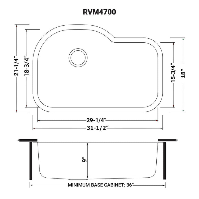 RVM4700 Undermount 16 Gauge 32" Kitchen Sink Single Bowl