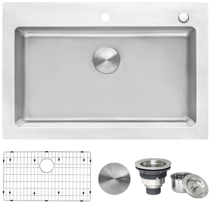 Ruvati 33 x 22 inch Drop-in Topmount Kitchen Sink 16 Gauge Stainless Steel Single Bowl