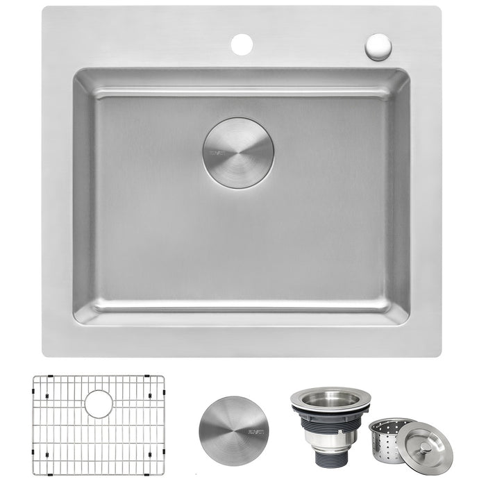 25 x 22 inch Drop-in Topmount Kitchen Sink 16 Gauge Stainless Steel Single Bowl - RVM5025