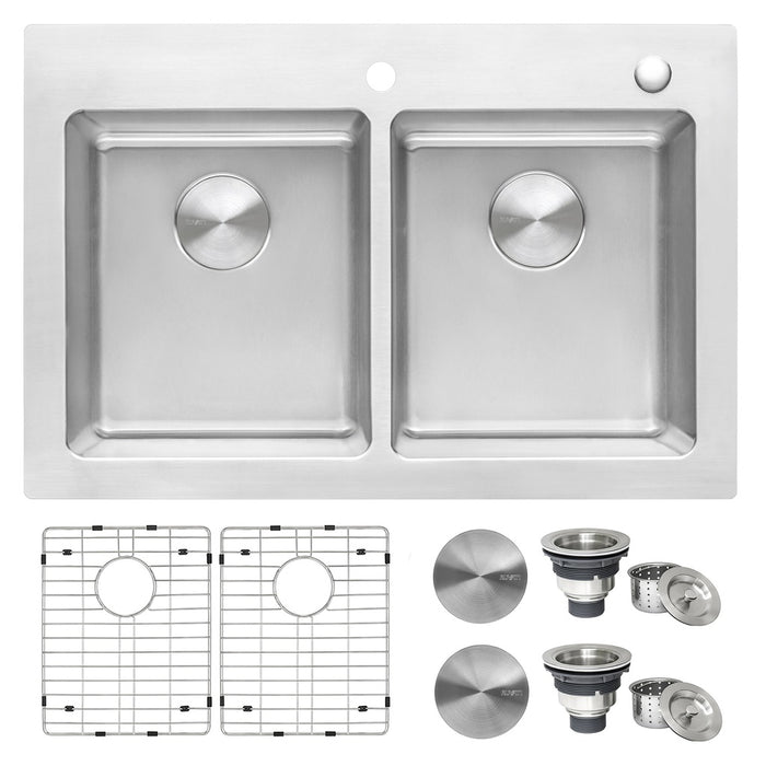 Ruvati 33 x 22 inch Drop-in Topmount Kitchen Sink 16 Gauge Stainless Steel 50/50 Double Bowl