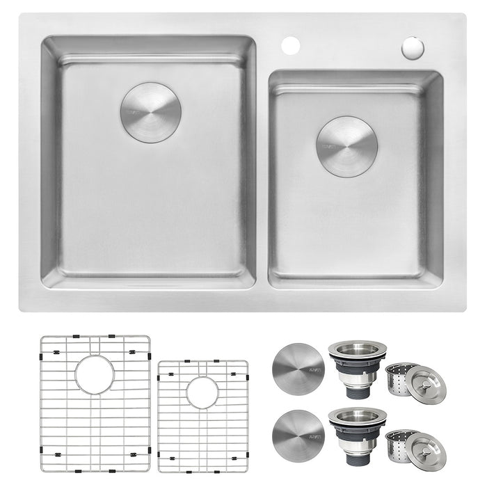 Ruvati 33 x 22 inch Drop-in Topmount Kitchen Sink 16 Gauge Stainless Steel 60/40 Double Bowl