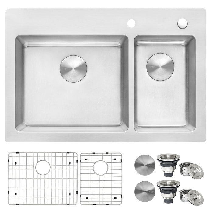 Ruvati 33 x 22 inch Drop-in Topmount Kitchen Sink 16 Gauge Stainless Steel 70/30 Double Bowl