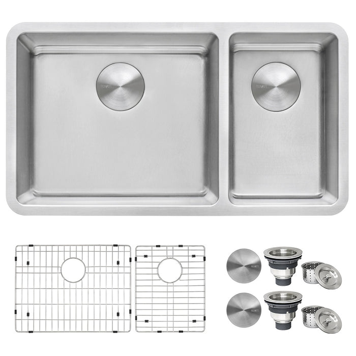 32-inch Undermount Kitchen Sink 70/30 Double Bowl 16 Gauge Stainless Steel - RVM5300