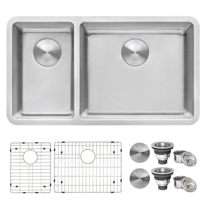 32-inch Undermount Kitchen Sink 70/30 Double Bowl 16 Gauge Stainless Steel - RVM5300