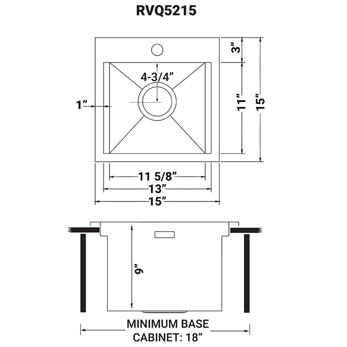 15 x 15 inch Marine Grade T-316 Workstation Topmount RV Boat Outdoor Sink Stainless Steel