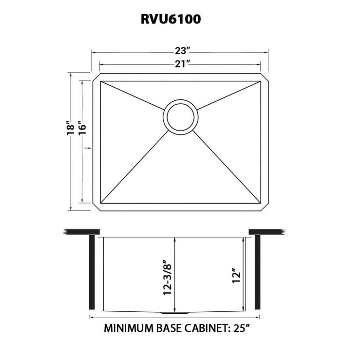 23" x 18" x 12" Deep Laundry Utility Sink Undermount 16 Gauge Stainless Steel