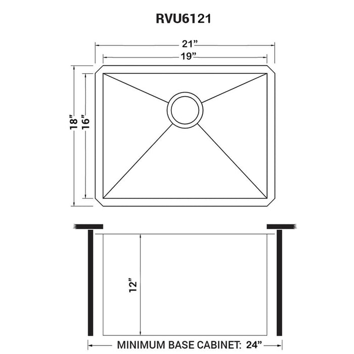 21" x 18" x 12" Deep Laundry Utility Sink Undermount 16 Gauge Stainless Steel - RVU6121