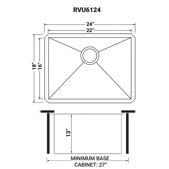 24" x 18" x 13" Deep Laundry Utility Sink Undermount 16 Gauge Stainless Steel