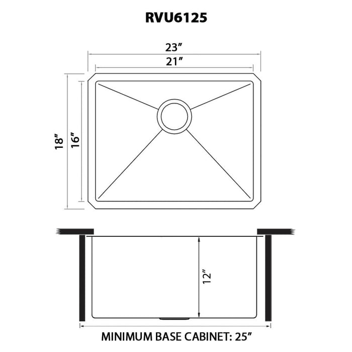 23" x 18" x 12" Deep Laundry Utility Sink Rounded Corners Undermount 16 Gauge Stainless Steel