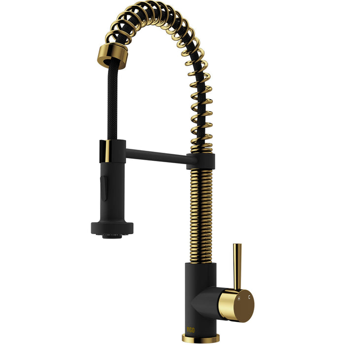 Handle Pull-Down Sprayer Kitchen Faucet in Matte Gold/Matte Black