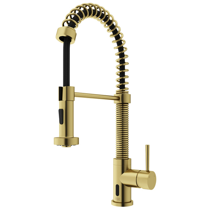 Handle Pull-Down Sprayer Kitchen Faucet with Touchless Sensor in Matte Brushed Gold