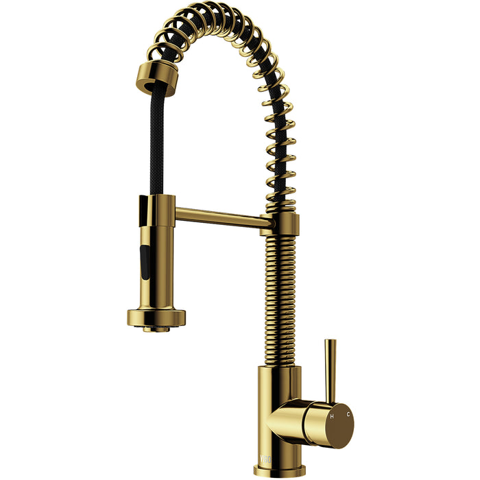 Handle Pull-Down Sprayer Kitchen Faucet in Matte Gold