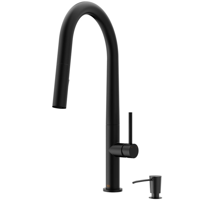 Greenwich Pull-Down Spray Kitchen Faucet With Soap Dispenser In Matte Black