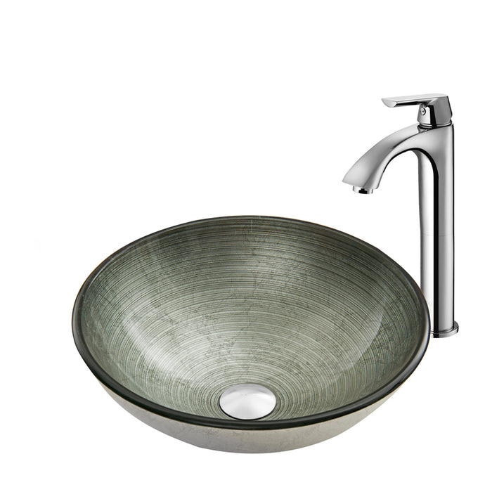 Simply Silver Glass Vessel Sink and Linus Faucet Set in Chrome