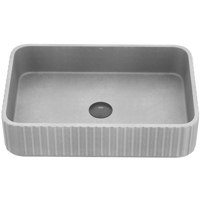 Windsor Modern Gray Concreto Stone 21 in. L x 14 in. W x 5 in. H Rectangular Fluted Bathroom Vessel Sink