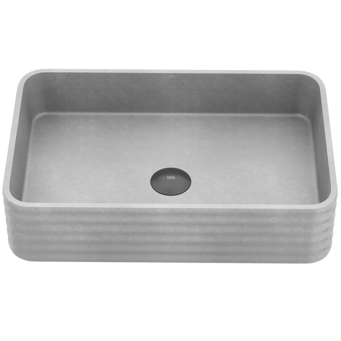 Cadman Modern Gray Concreto Stone 21 in. L x 14 in. W x 5 in. H Rectangular Fluted Bathroom Vessel Sink