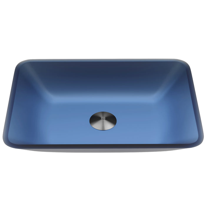 Matte Shell Sottile Royal Blue Glass 18 in. L x 13 in. W x 4 in. H Rectangular Vessel Bathroom Sink