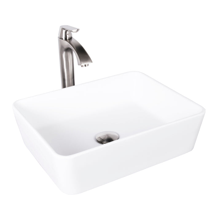 Marigold Matte Stone Vessel Bathroom Sink Set With Linus Vessel Faucet In Brushed Nickel