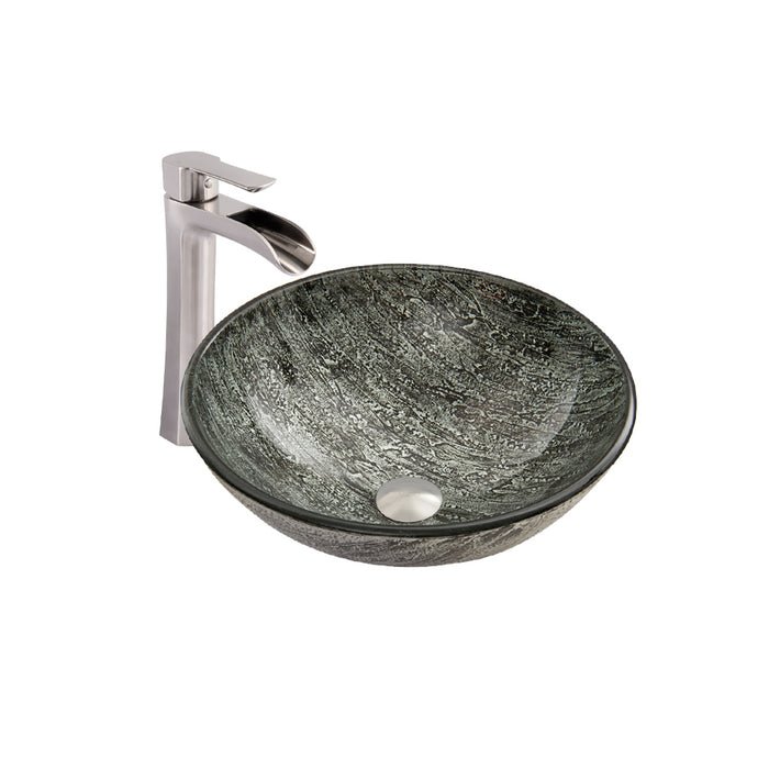 VIGO Titanium Glass Vessel Bathroom Sink Set With Niko Vessel Faucet In Brushed Nickel