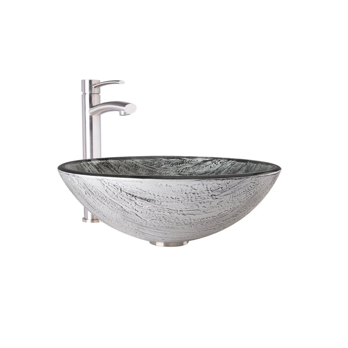 Titanium Glass Vessel Bathroom Sink Set With Milo Vessel Faucet In Brushed Nickel