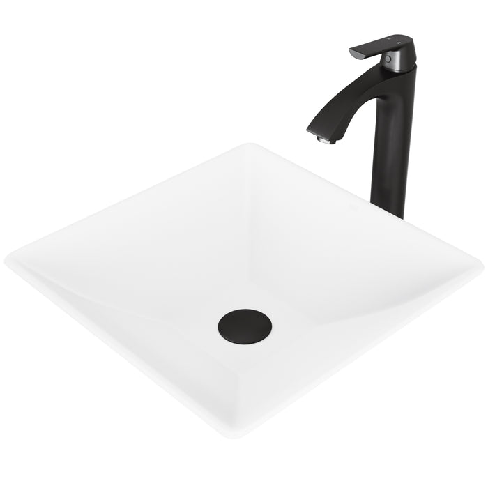 Hibiscus Matte Stone Vessel Bathroom Sink Set With Linus Vessel Faucet In Matte Black