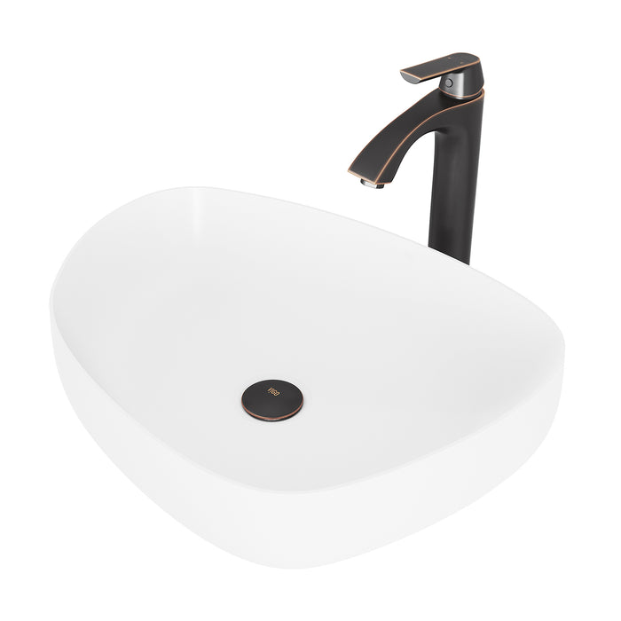Peony Matte Stone Vessel Bathroom Sink Set With Linus Vessel Faucet In Antique Rubbed Bronze