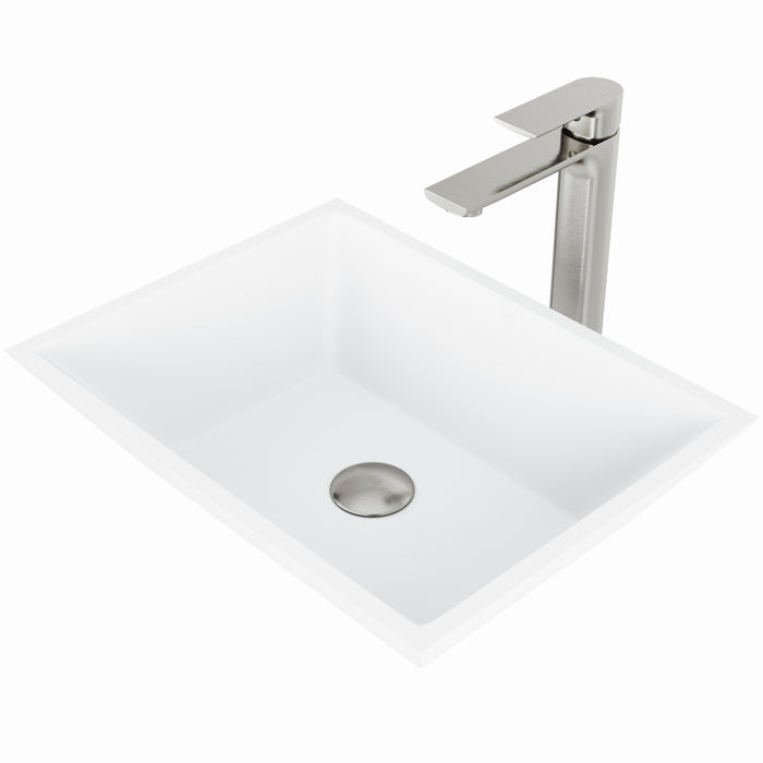 Vinca Matte Stone Vessel Bathroom Sink with Norfolk Faucet in a Brushed Nickel Finish, Pop-Up Drain Included