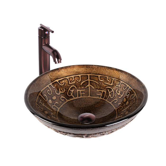 Golden Greek Glass Vessel Bathroom Sink Set With Seville Vessel Faucet In Oil Rubbed Bronze