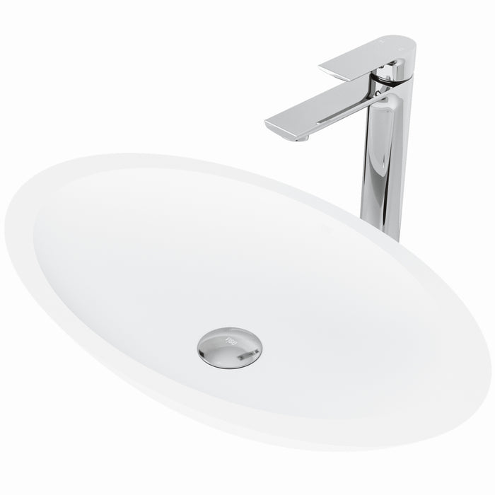 Wisteria Matte Stone Vessel Bathroom Sink with Norfolk Faucet in a Chrome Finish, Pop-Up Drain Included